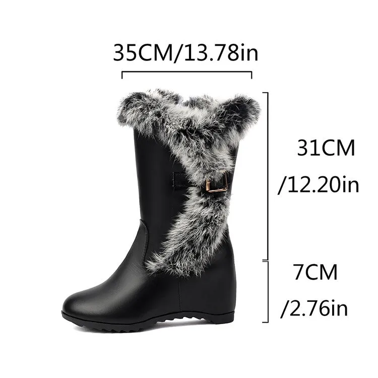 Women's Round Toe Wedge Heel Fur Mid-Calf Boots