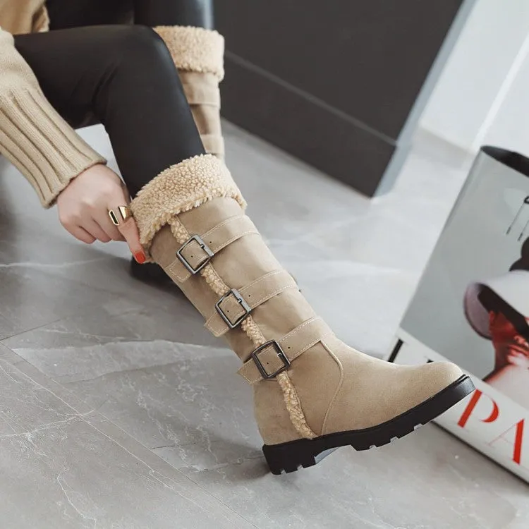 Women's warm plush lined knee high snow boots