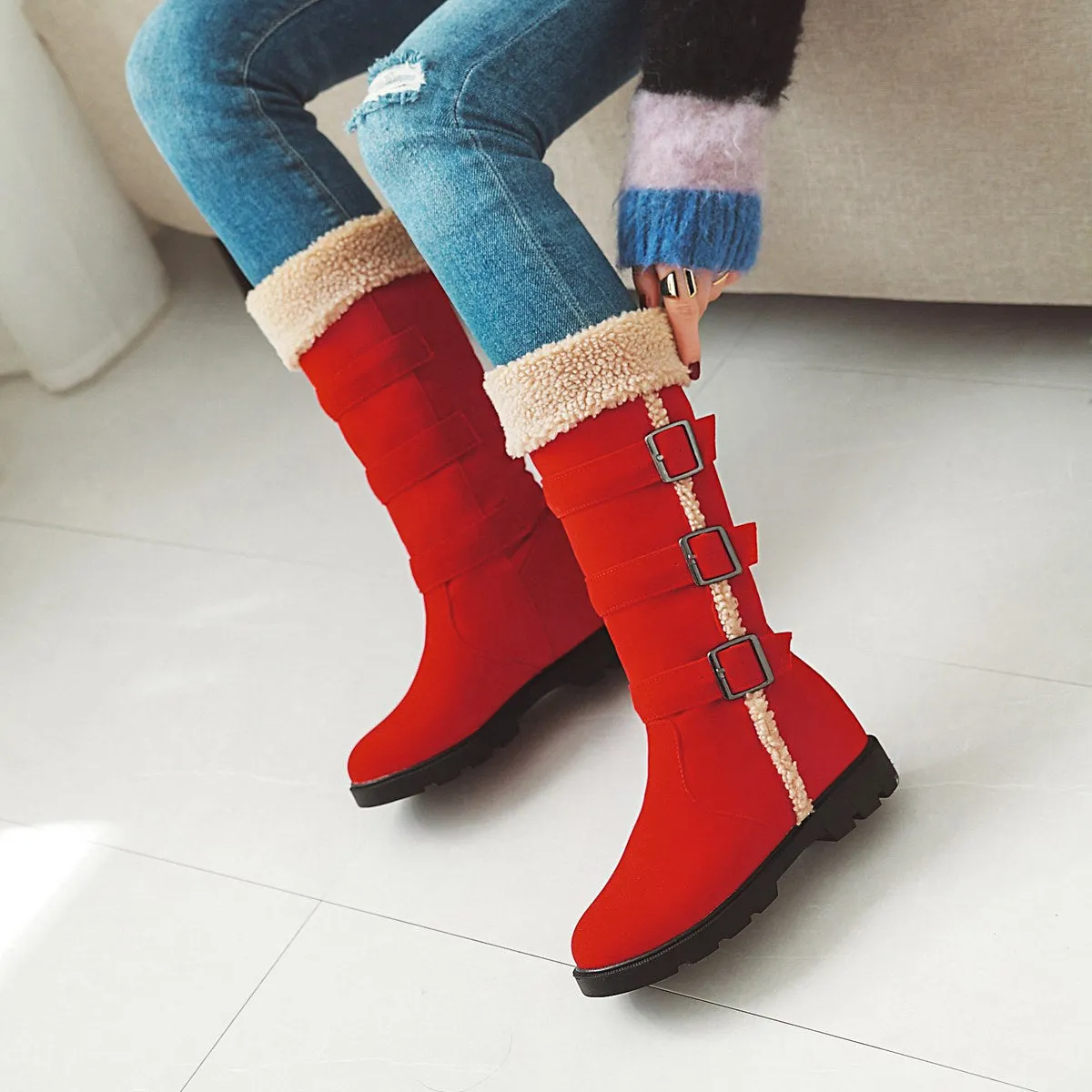 Women's warm plush lined knee high snow boots