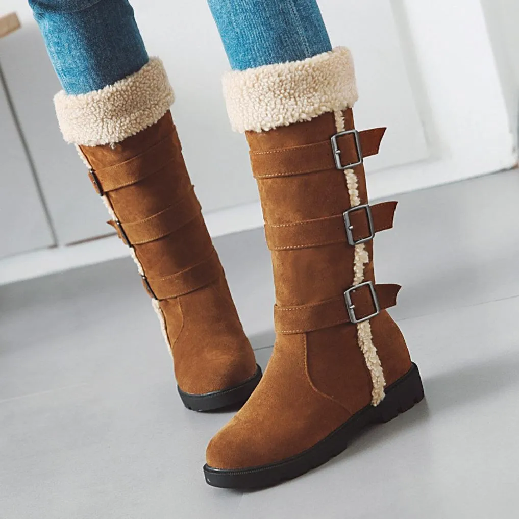 Women's warm plush lined knee high snow boots