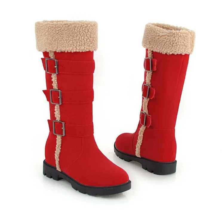 Women's warm plush lined knee high snow boots