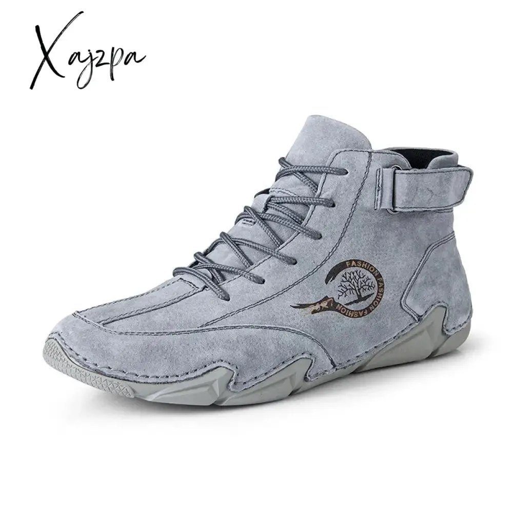 Xajzpa - New In Winter Men Boots Leather with Fur Plush Ankle Boots Men Snow Boots Keep Warm Western Motorcycle Casual Luxury Sneakers