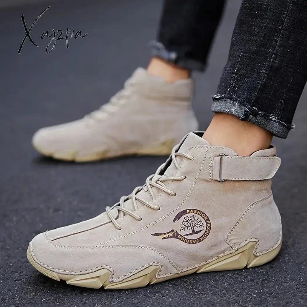 Xajzpa - New In Winter Men Boots Leather with Fur Plush Ankle Boots Men Snow Boots Keep Warm Western Motorcycle Casual Luxury Sneakers